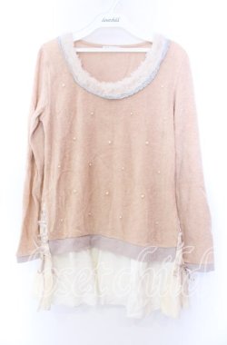 画像1: axes femme / パール付き裾デザインプルオーバー  ベージュ系 O-25-11-29-074-AX-TO-IG-OS