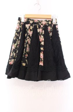 画像1: axes femme / 花柄パッチワークスカート Ｍ クロ O-25-11-29-077-AX-SK-IG-OS