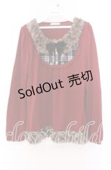 axes femme / ファー切り替えレイヤード風カットソー  アカ O-25-11-29-078-AX-TO-IG-OS