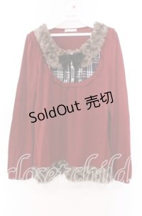 axes femme / ファー切り替えレイヤード風カットソー  アカ O-25-11-29-078-AX-TO-IG-OS