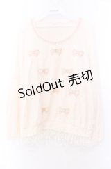 axes femme / チュールリボンアップリケカットソー  アイボリー O-25-11-29-079-AX-TO-IG-OS