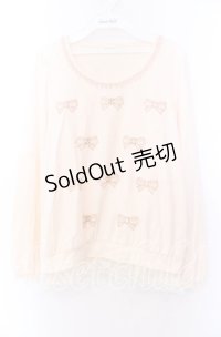 axes femme / チュールリボンアップリケカットソー  アイボリー O-25-11-29-079-AX-TO-IG-OS