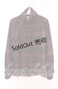 axes femme / 起毛チェックタートルカットソー  ワイン O-25-11-29-082-AX-TO-IG-OS