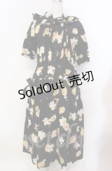 KANEKO ISAO / くちなしとパフューム柄フードワンピース  クロ O-25-11-30-003-EL-OP-IG-OS