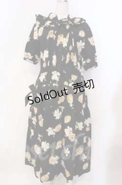 画像1: KANEKO ISAO / くちなしとパフューム柄フードワンピース  クロ O-25-11-30-003-EL-OP-IG-OS