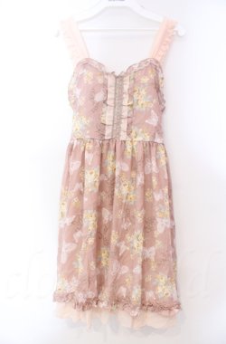 画像1: axes femme / ブーケ×蝶柄キャミチュニック M ピンク O-25-11-30-040-AX-OP-OW-OS