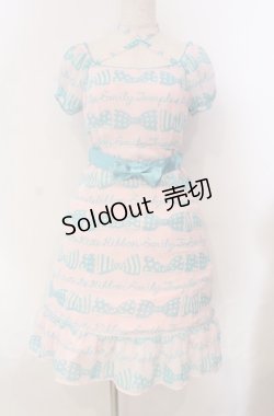 画像1: Emily Temple cute / リボン＆ロゴプリントワンピース  ピンク O-25-11-30-047-ET-OP-OW-OS