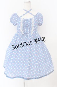Emily Temple cute / ジョーゼット水玉ワンピース  ブルー O-25-11-30-059-ET-OP-OW-OS