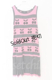 MILK / チェリーボーダーニットワンピース  グレー×ピンク O-25-11-30-086-ML-OP-OW-OS