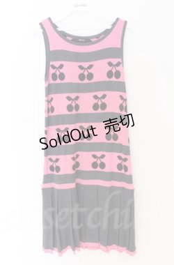 画像1: MILK / チェリーボーダーニットワンピース  グレー×ピンク O-25-11-30-086-ML-OP-OW-OS