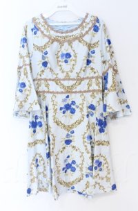 JESUS DIAMANTE / 14,バロックドールワンピース 38 新オーナメント柄ブルーローズサックス O-25-11-30-087-JE-OP-OW-OS