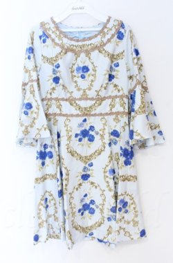 画像1: JESUS DIAMANTE / 14,バロックドールワンピース 38 新オーナメント柄ブルーローズサックス O-25-11-30-087-JE-OP-OW-OS