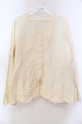 KANEKO ISAO / ノーカラータックブラウス【お直しあり】  アイボリー O-25-11-30-011-EL-BL-IG-OS