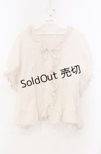 PINK HOUSE / リボン刺繍フリルタックブラウス【お直しあり】  アイボリー O-25-11-30-018-LO-BL-IG-OS