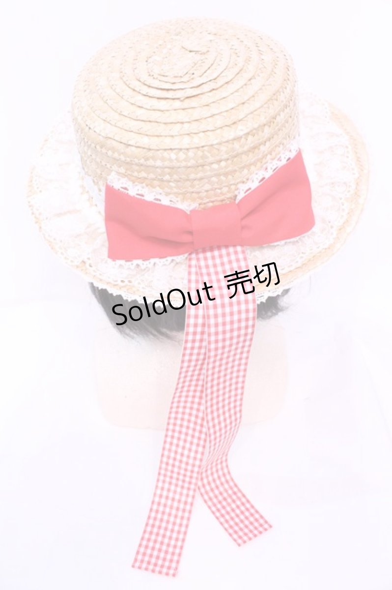 画像2: Angelic Pretty / ギンガムRibbonストローHat ハット  ナチュラル×アカ×シロ O-25-12-01-054-AP-AC-IG-ZTK053 (2)