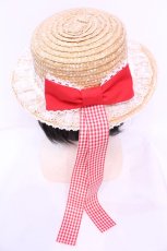 画像2: Angelic Pretty / ギンガムRibbonストローHat ハット  ナチュラル×アカ×シロ O-25-12-01-054-AP-AC-IG-ZT387 (2)