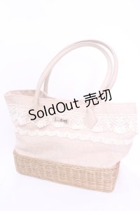 axes femme / ストロー切り替えトートバッグ  ナチュラル×アイボリー O-25-12-01-013-AX-BG-IG-OS