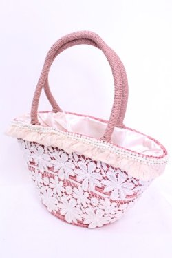 画像1: axes femme / フラワーレースストローバッグ  ピンク×アイボリー O-25-12-01-014-AX-BG-IG-OS