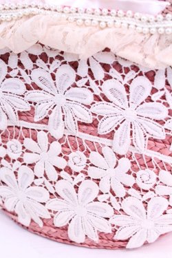 画像2: axes femme / フラワーレースストローバッグ  ピンク×アイボリー O-25-12-01-014-AX-BG-IG-OS