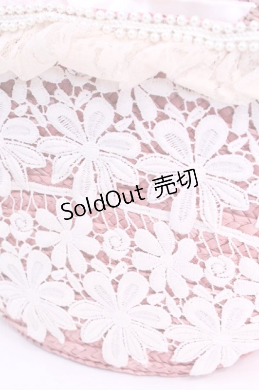 画像2: axes femme / フラワーレースストローバッグ  ピンク×アイボリー O-25-12-01-014-AX-BG-IG-ZT346 (2)