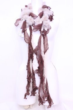 画像1: axes femme / ラビットファーぽんぽんストール  ブラウン O-25-12-01-028-AX-ZA-IG-OS