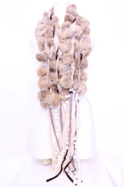 画像1: axes femme / ラビットファーぽんぽんストール  ブラウン O-25-12-01-029-AX-ZA-IG-OS