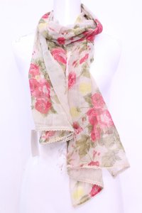 axes femme / 薔薇柄ストール  生成り O-25-12-01-031-AX-ZA-IG-ZT359
