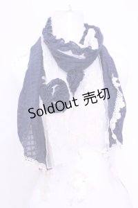 axes femme / 格子×チュール刺繍ストール  ネイビー×オフ O-25-12-01-036-AX-ZA-IG-OS