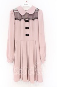 Ank Rouge / デコルテチュールチャイナボタンワンピース  ピンク×クロ O-25-12-02-1004-CA-OP-IG-OS