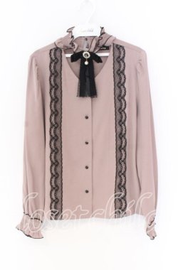 画像1: Rojita / スタンドカラーリボンブローチ付ブラウス  ピンク×クロ O-25-12-02-1036-LO-BL-IG-OS