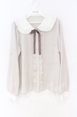 画像1: Ank Rouge / フリルカラーギンガムブラウス  ベージュ×シロ O-25-12-02-1047-CA-BL-IG-OS