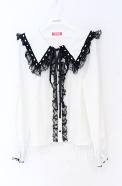 画像1: MA*RS / ハートはしごレースブラウス  シロ×クロ O-25-12-02-1048-EL-BL-IG-OS