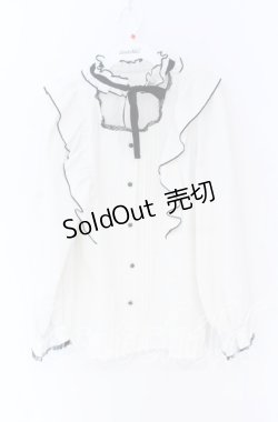 画像1: Rojita / デコルテ開きラッフルボリュームブラウス  シロ×クロ O-25-12-02-1051-LO-BL-IG-OS