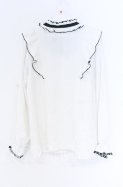 画像3: Rojita / デコルテ開きラッフルボリュームブラウス  シロ×クロ O-25-12-02-1051-LO-BL-IG-OS