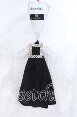 画像2: Rojita / ビジューバックル付きネクタイブラウス  シロ×クロ O-25-12-02-1053-LO-BL-IG-OS