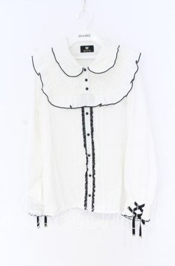 画像1: Rojita / ハートブローチ付きレース切り替えブラウス【ブローチ欠品】  シロ×クロ O-25-12-02-1059-LO-BL-IG-OS