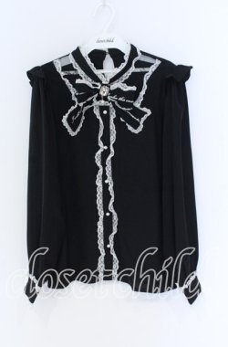 画像1: Rojita / レース切り替えロゴリボンブラウス  クロ O-25-12-02-1061-LO-BL-IG-OS