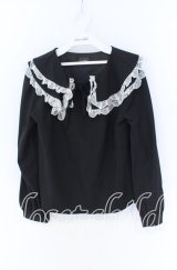 evelyn / 二重襟プルブラウス  クロ×シロ O-25-12-02-1062-LO-BL-IG-OS