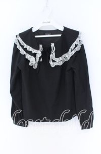 evelyn / 二重襟プルブラウス  クロ×シロ O-25-12-02-1062-LO-BL-IG-OS