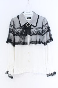 Rojita / チュールシアーケープブラウス  シロ×クロ O-25-12-02-1066-LO-BL-IG-OS