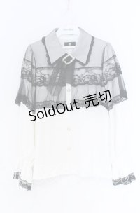 Rojita / チュールシアーケープブラウス  シロ×クロ O-25-12-02-1066-LO-BL-IG-OS