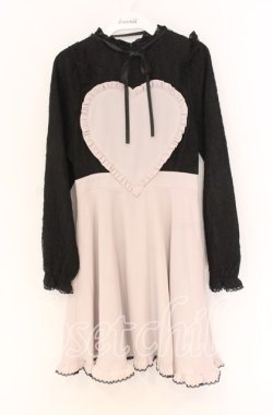 画像1: Honey Cinnamon / ハート貼付けレースワンピース  クロ×ピンクベージュ O-25-12-02-1072-LO-OP-IG-OS