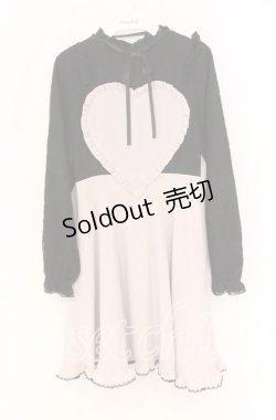 画像1: Honey Cinnamon / ハート貼付けレースワンピース  クロ×ピンクベージュ O-25-12-02-1072-LO-OP-IG-OS