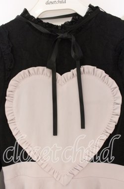 画像2: Honey Cinnamon / ハート貼付けレースワンピース  クロ×ピンクベージュ O-25-12-02-1072-LO-OP-IG-OS