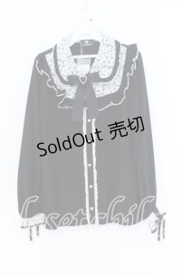 Rojita / ハートブローチ付きレース切り替えブラウス  クロ×シロ O-25-12-02-1074-LO-BL-IG-OS