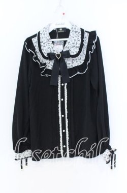 画像1: Rojita / ハートブローチ付きレース切り替えブラウス  クロ×シロ O-25-12-02-1074-LO-BL-IG-OS
