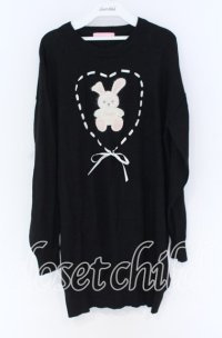 Honey Cinnamon / うさぎハートはしごリボンニット  クロ O-25-12-02-1025-LO-TO-IG-OS