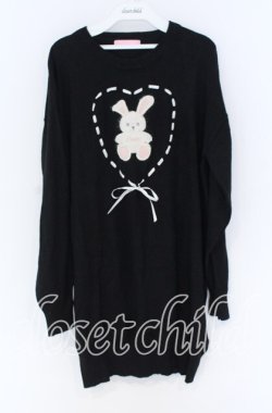 画像1: Honey Cinnamon / うさぎハートはしごリボンニット  クロ O-25-12-02-1025-LO-TO-IG-OS