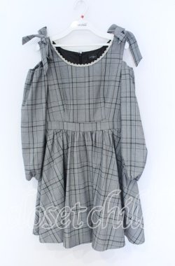 画像1: evelyn / チェック柄オフショルワンピース  グレー O-25-12-02-1032-LO-OP-IG-OS