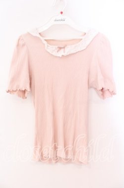 画像1: DearMyLoveRose / コットンレース襟リブトップス Ｍ ピンク O-25-12-02-003-EL-TO-IG-OS
